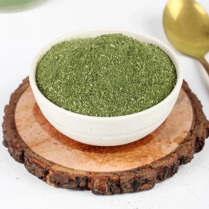 Organic Acure Mint Leaf Powder for Cooking and Detox - Wooden Setup | অর্গানিক পুদিনা গুঁড়া