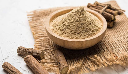 Acure Liquorice Powder in Wooden Bowl with Dried Roots - Skin and Throat Care | বাটিতে যষ্টিমধু গুঁড়া