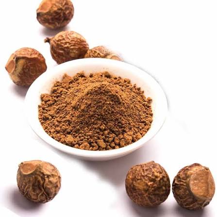 Reetha Powder in White Bowl with Whole Soapnuts - Ayurvedic Hair Care | বাটিতে রিঠা গুঁড়া